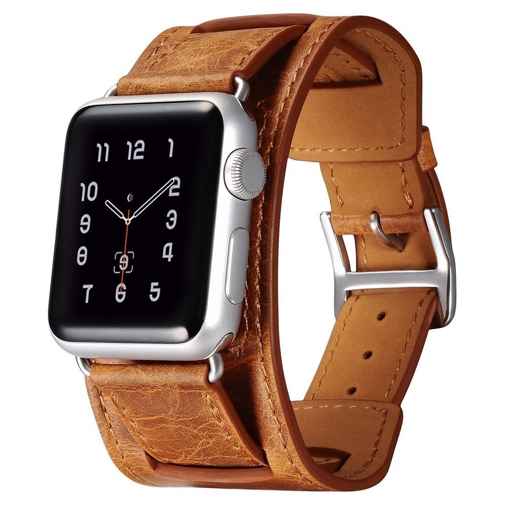 Curea 3 in 1 piele naturala, Apple Watch SE, 6, 5, 4 - 44mm, 1, 2, 3 - 42mm, iCarer Classic, Maro tabac