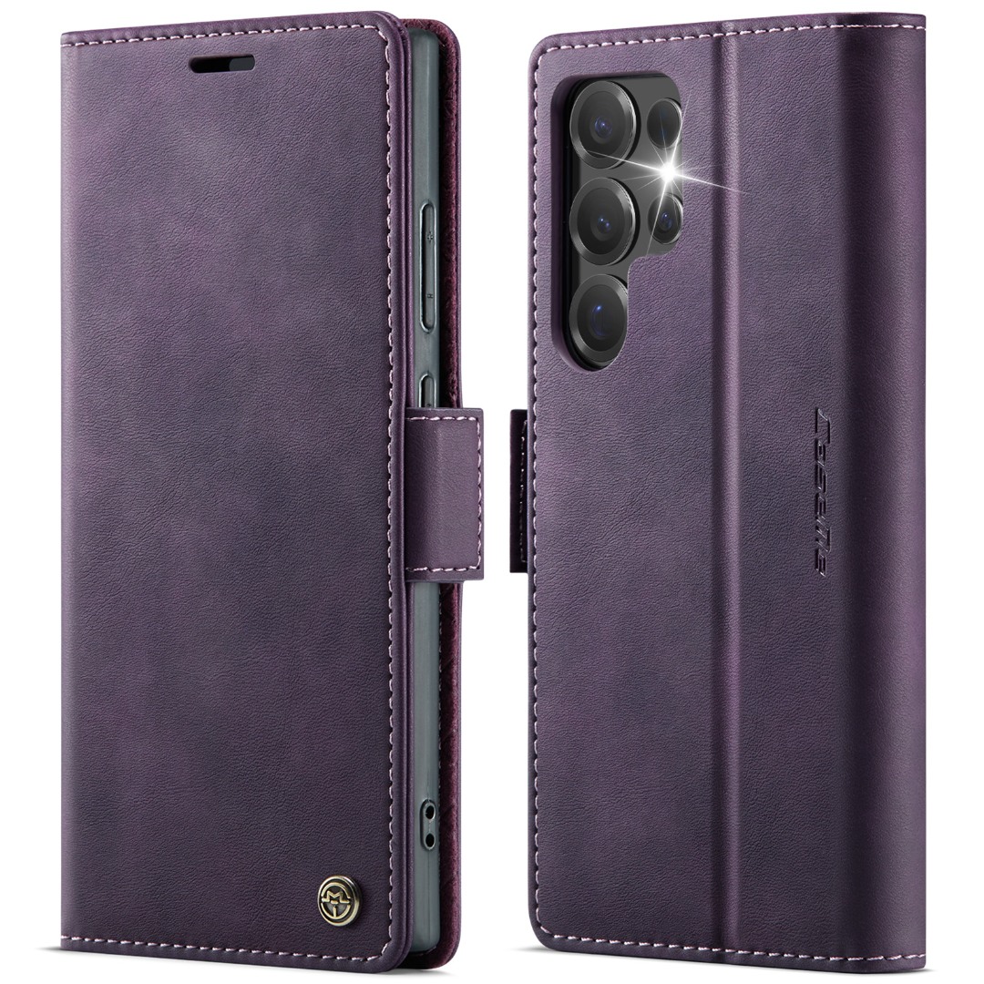 Husa pentru Samsung Galaxy S25 Ultra - Slim tip portofel, cu stand si inchidere magnetica – textura neteda, aderenta sigura, usor de curatat, design curat si minimalist, CaseMe, Violet regal