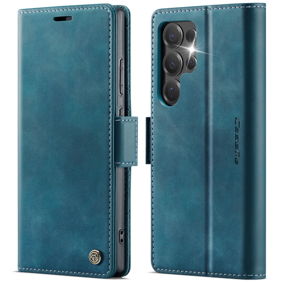 Husa pentru Samsung Galaxy S24 Ultra - Slim tip portofel, cu stand si inchidere magnetica – textura neteda, aderenta sigura, usor de curatat, design curat si minimalist, CaseMe, Teal - Albastru verzui