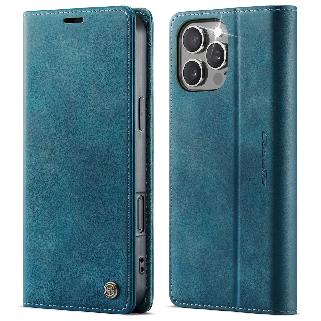 Husa pentru iPhone 16 Pro Max - Slim tip portofel, cu stand si inchidere magnetica – textura neteda, aderenta sigura, usor de curatat, design curat si minimalist, CaseMe, Teal - Albastru verzui