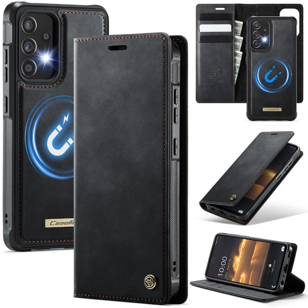 Husa 2in1 pentru Samsung Galaxy A52 4G, A52 5G, A52s, CaseMe, portofel cu carcasa detasabila magnetica, functie stand, inchidere magnetica, textura neteda, usor de curatat, design minimalist, Negru carbon