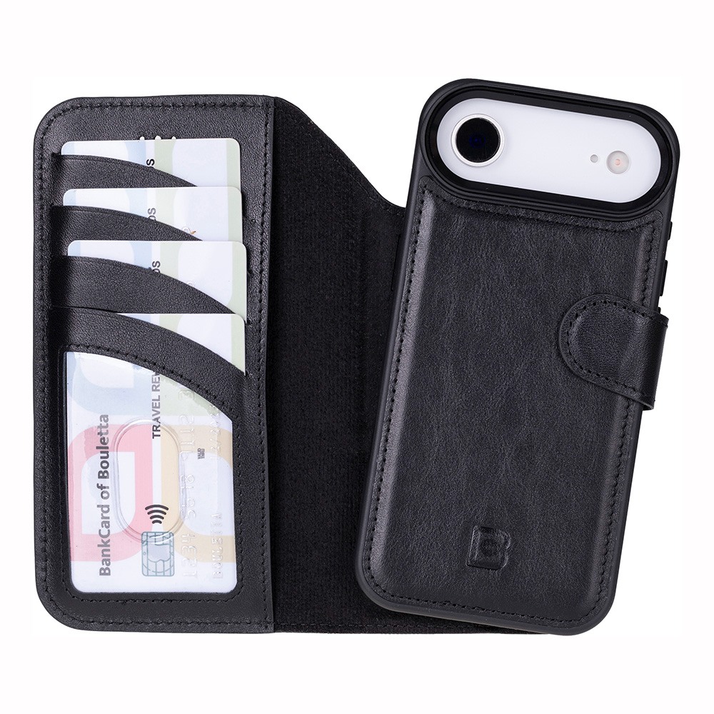Husa piele naturala 2 in 1, cu MagSafe, tip portofel + back cover, iPhone Air - Bouletta Magic Wallet, Rustic black