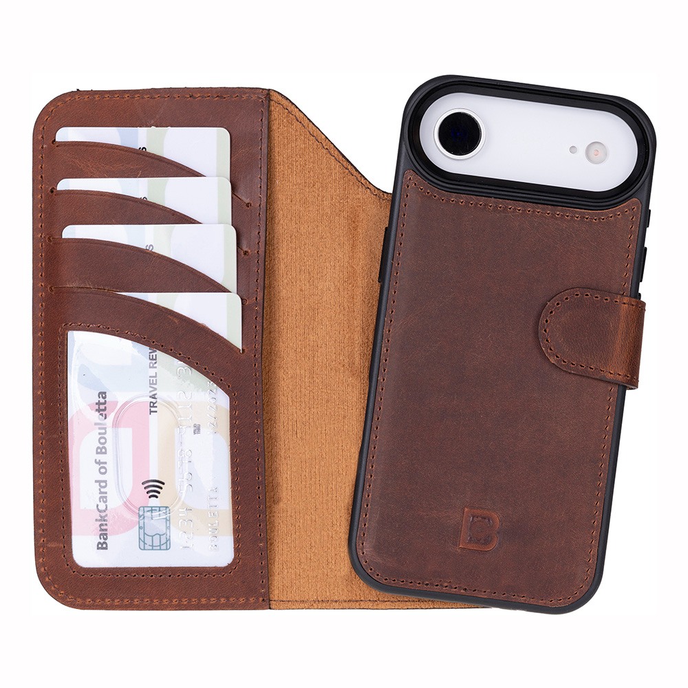 Husa piele naturala 2 in 1, cu MagSafe, tip portofel + back cover, iPhone Air - Bouletta Magic Wallet, Antique brown