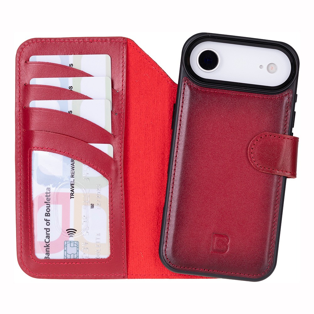 Husa piele naturala 2 in 1, cu MagSafe, tip portofel + back cover, iPhone Air - Bouletta Magic Wallet, Burnished red