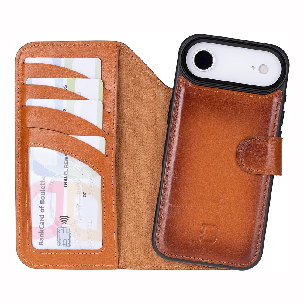 Husa piele naturala 2 in 1, cu MagSafe, tip portofel + back cover, iPhone Air - Bouletta Magic Wallet, Burnished tan