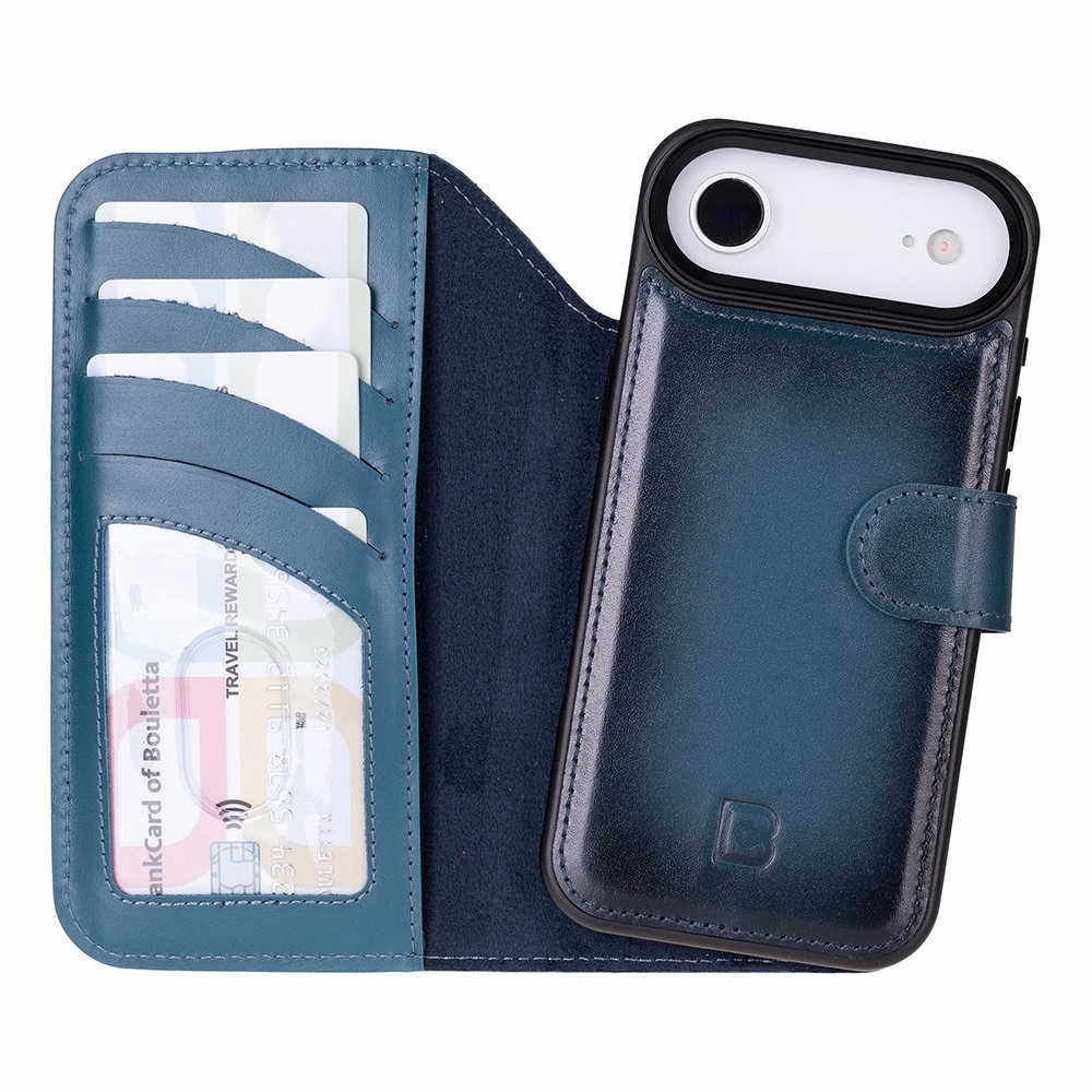Husa piele naturala 2 in 1, cu MagSafe, tip portofel + back cover, iPhone Air - Bouletta Magic Wallet, Burnished blue