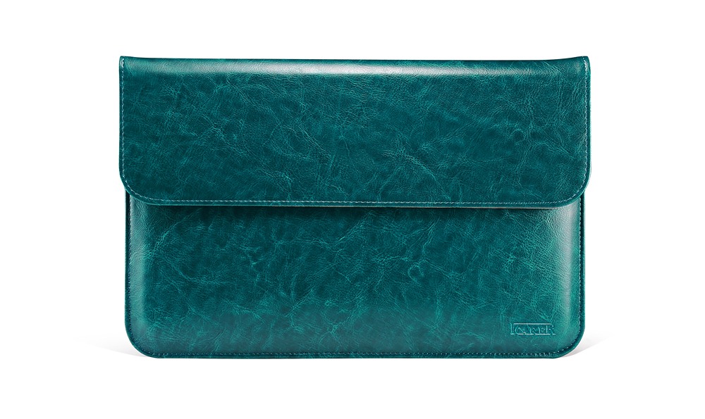 Husa piele naturala, tip plic, inchidere magnetica - Apple Macbook Air 13 inch / MacBook Pro 13 inch - iCarer Vintage,Turcoaz