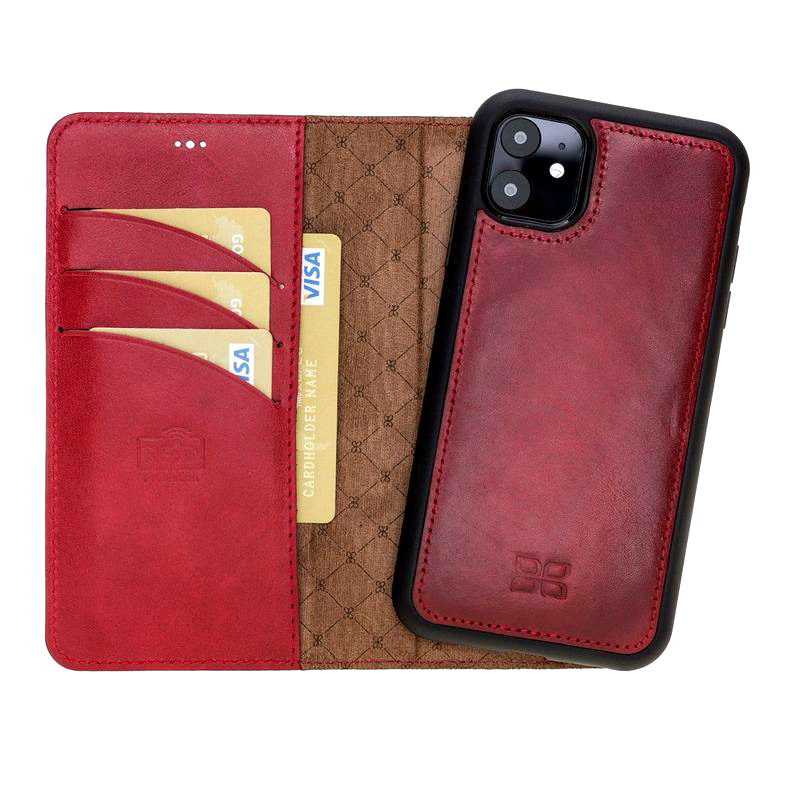 Husa piele naturala 2 in 1, tip portofel + back cover, iPhone 11 - Bouletta Magic Wallet, Burnished red