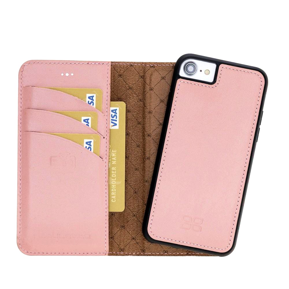 Husa piele naturala 2in1, portofel, back cover, iPhone SE 3 (2022), SE 2 (2020), iPhone 8, 7 - Bouletta Magic Wallet, Roz nude