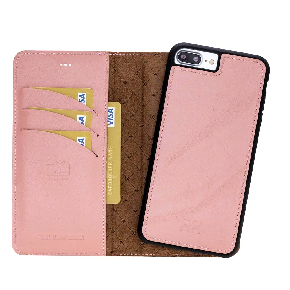 Husa piele naturala 2 in 1, tip portofel + back cover, iPhone 8 Plus / 7 Plus - Bouletta Magic Wallet, Nude pink