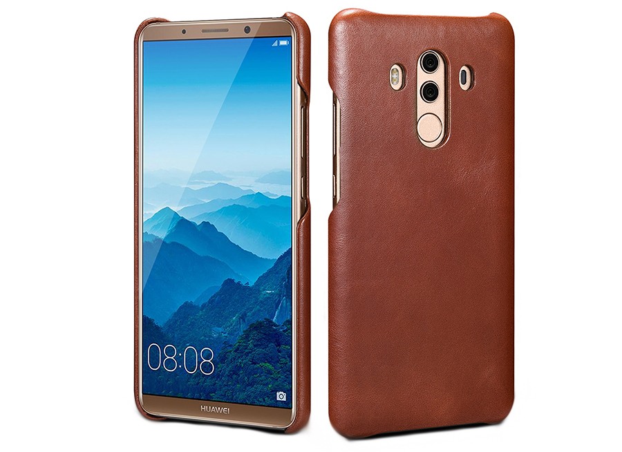 Husa din piele naturala, tip back cover, Huawei Mate 10 Pro - Xoomz by iCarer Vintage, Maro coniac