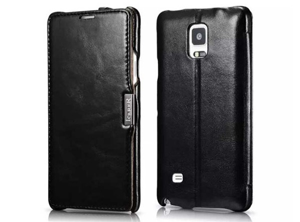 Husa din piele naturala, tip carte, Samsung Galaxy Note 4 - iCARER Vintage, Negru