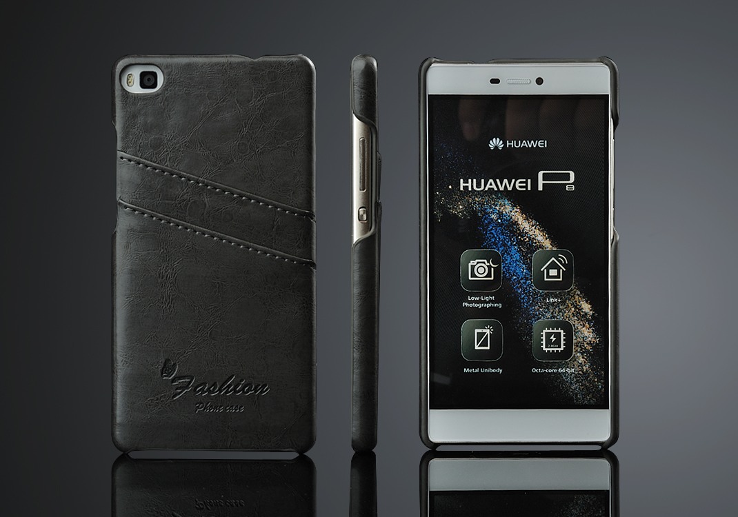 Husa slim piele cu textura vintage, tip back cover, Huawei Ascend P8, Gri