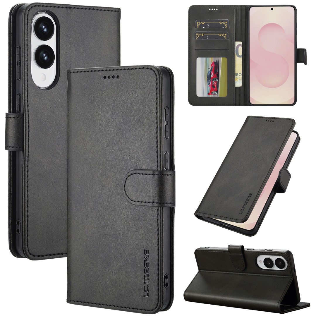 Husa piele, tip portofel, inchidere magnetica, stand, suport moale la culoarea husei, Samsung Galaxy S25 Edge - CaseMe, Negru