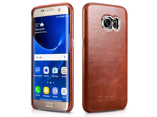 Husa din piele naturala, tip back cover, Samsung Galaxy S7 Edge - iCarer Transformers, Maro coniac