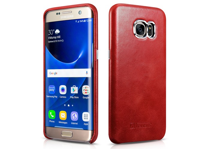 Husa din piele naturala, tip back cover, Samsung Galaxy S7 Edge - iCarer Transformers, Rosu burgund