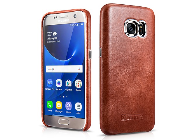 Husa din piele naturala, tip back cover, Samsung Galaxy S7 - iCarer Transformers, Maro coniac