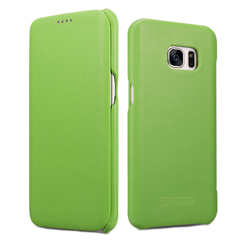 Husa din piele naturala, tip carte, Samsung Galaxy S7 Edge - iCarer Luxury, Verde