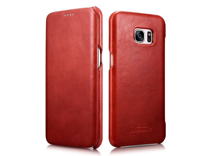 Husa din piele naturala, tip carte, Samsung Galaxy S7 Edge - iCARER Vintage, Rosu burgund