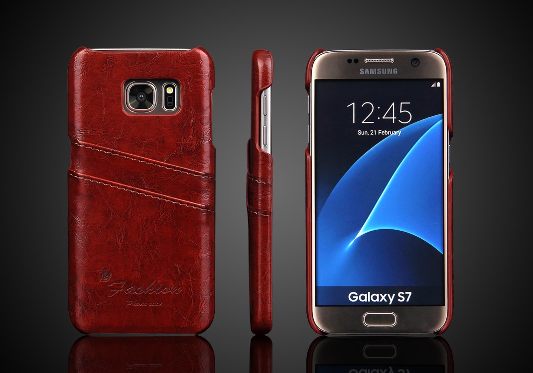 Husa slim din piele fina cu textura vintage, tip back cover, Samsung Galaxy S7 - CaseMe, Maro coniac