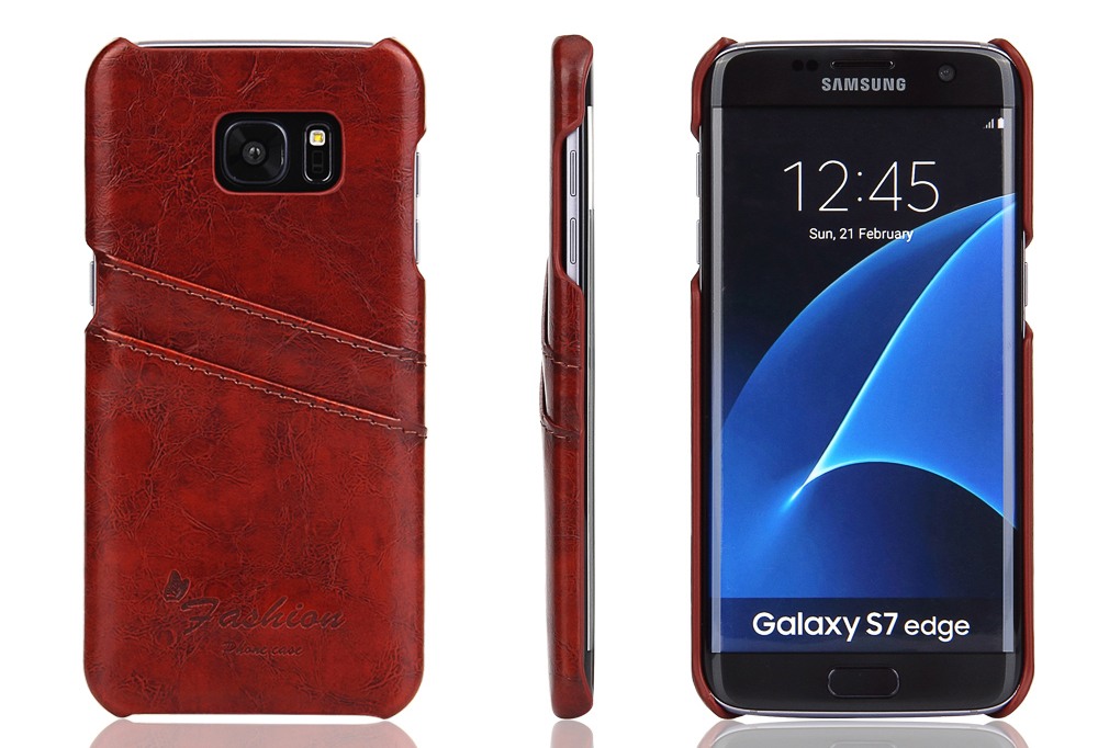 Husa slim din piele fina cu textura vintage, tip back cover, Samsung Galaxy S7 Edge - CaseMe, Maro coniac