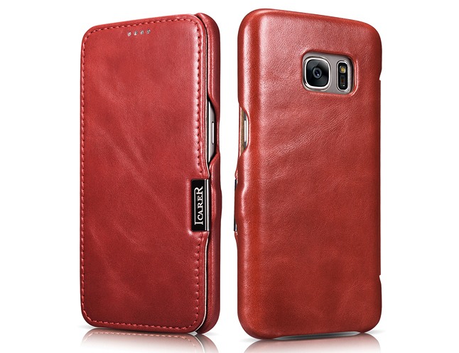Husa din piele naturala, tip carte, Samsung Galaxy S7 - iCARER Vintage, Rosu burgund