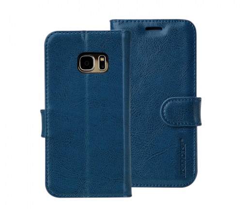 Husa piele fina naturala, tip portofel, suport din silicon, Samsung Galaxy S7 - Jison case, Albastru