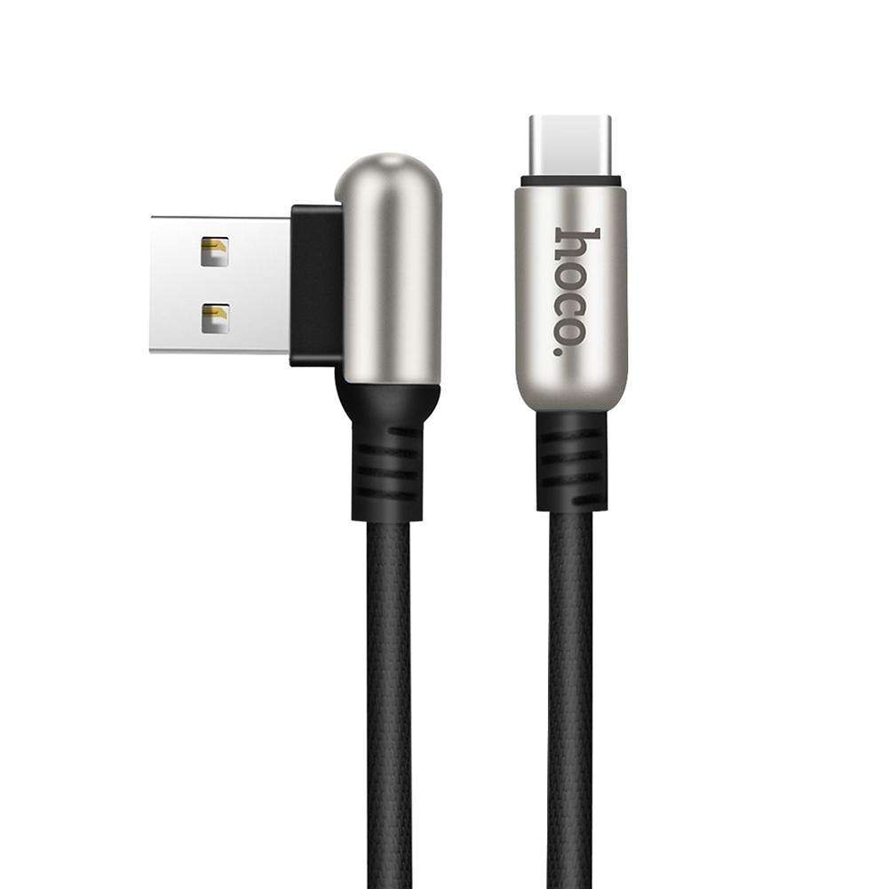 Cablu incarcare rapida, textil, impletit, capete aliaj zinc, USB + Tip C - Hoco, Negru