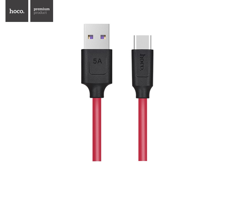 Cablu incarcare rapida 5A, USB + Tip C - Hoco, Rosu