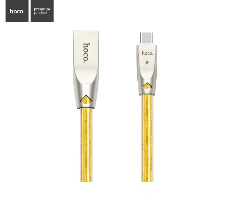 Cablu incarcare USB + Type C, capete din aliaj de zinc si cablu cu protectie din TPU - Hoco, Gold