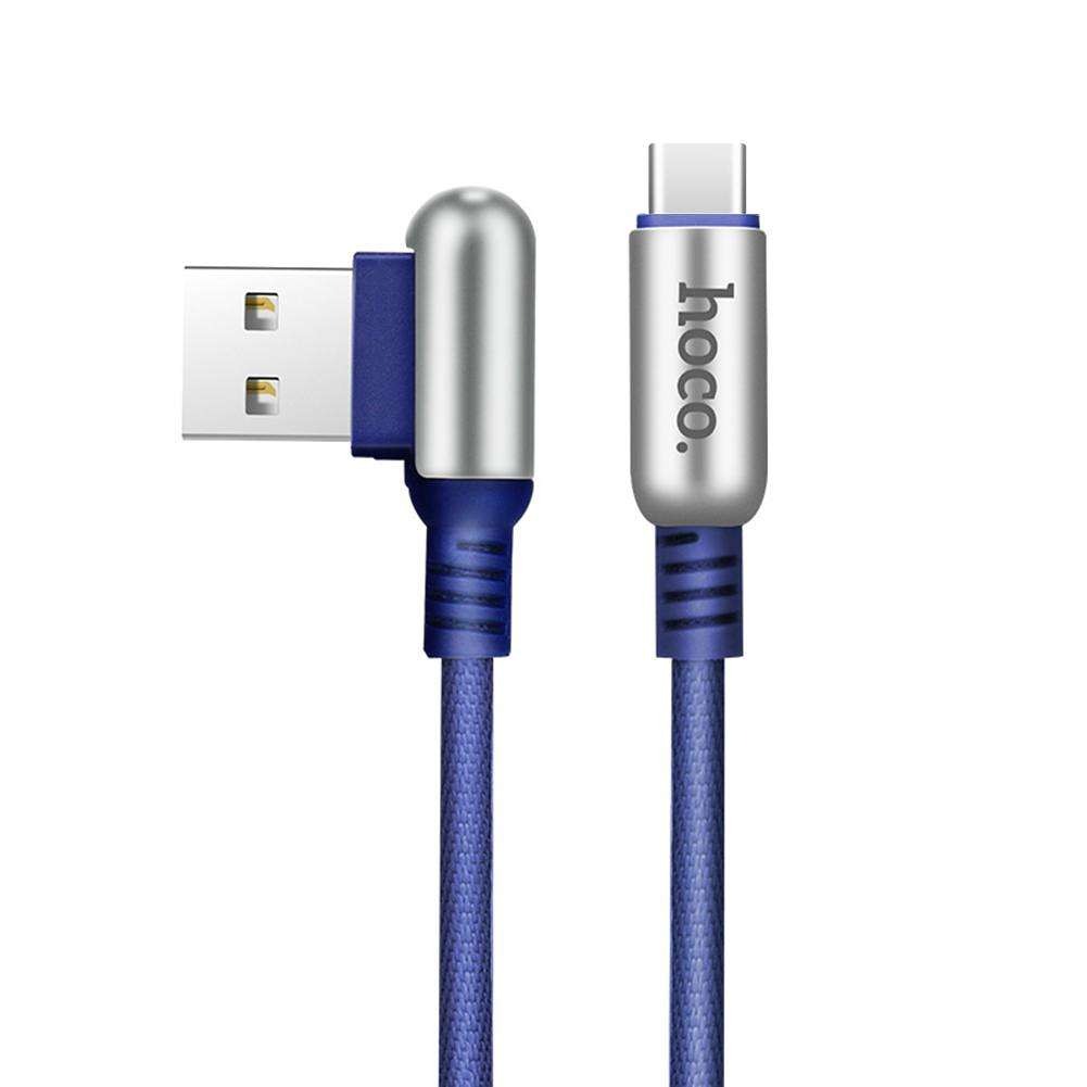Cablu incarcare rapida, textil, impletit , capete aliaj zinc, USB + Tip C - Hoco, Albastru indigo