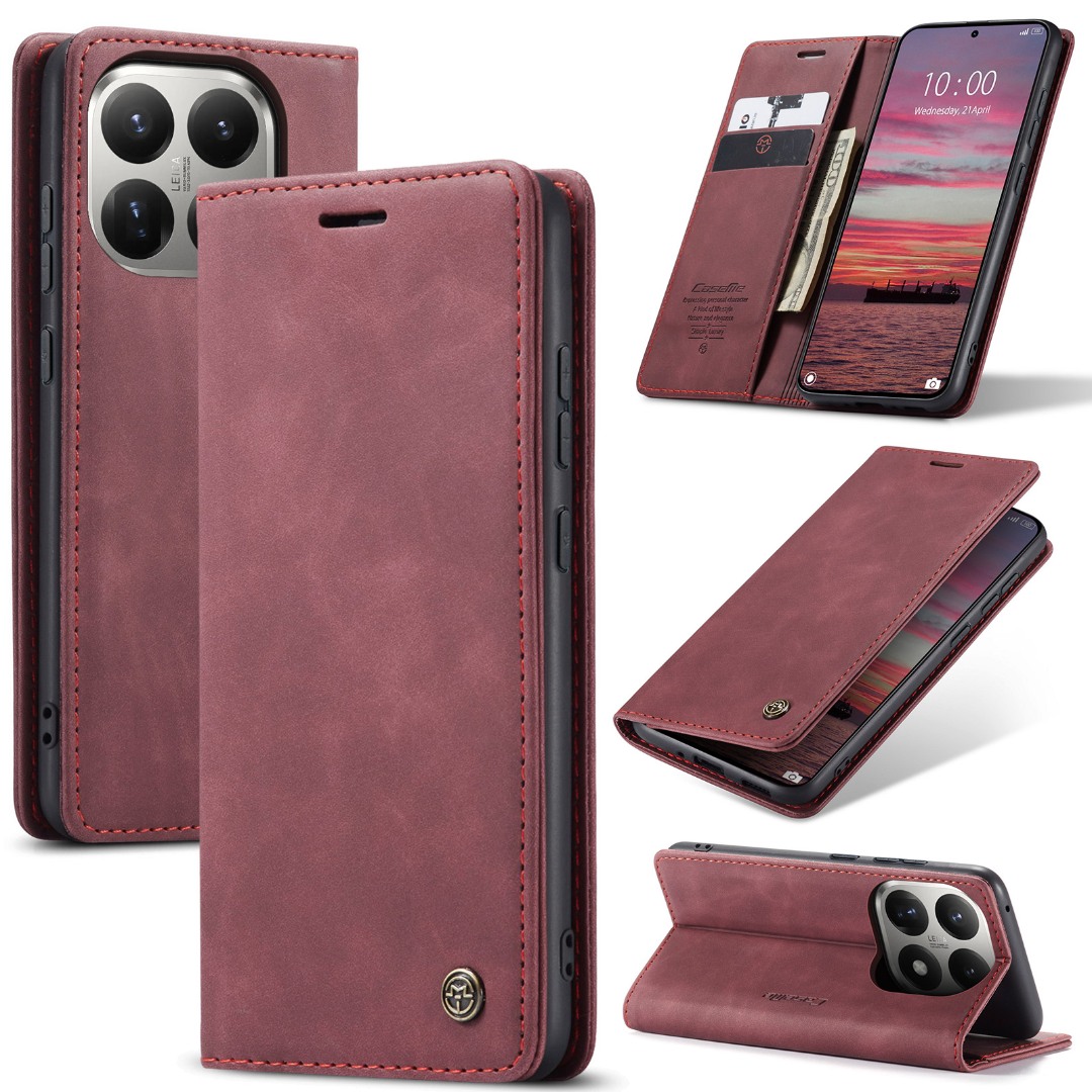 Husa pentru Xiaomi 15T – CaseMe, tip carte, piele, functie portofel, stand, finisaj catifelat, Rosu - Crimson Glory