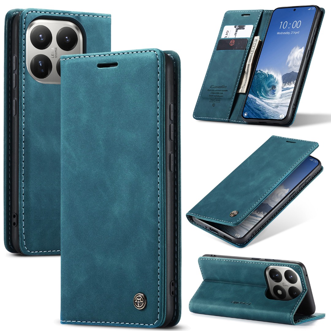 Husa pentru Xiaomi 15T – CaseMe, tip carte, piele, functie portofel, stand, finisaj catifelat, Albastru - Fjord Blue