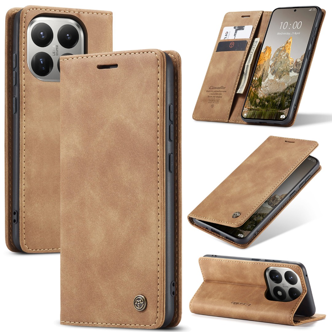 Husa pentru Xiaomi 15T – CaseMe, tip carte, piele, functie portofel, stand, finisaj catifelat, Maro - Camel Sand