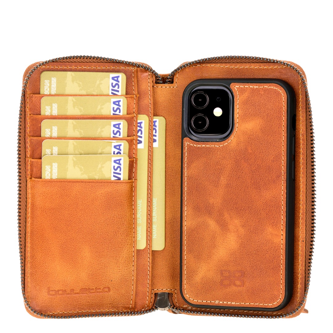 Husa, Portofel cu back cover detasabil inclus, 2in1, piele naturala, iPhone 12 Mini - Bouletta Pouch Magic Wallet, Tiana tan