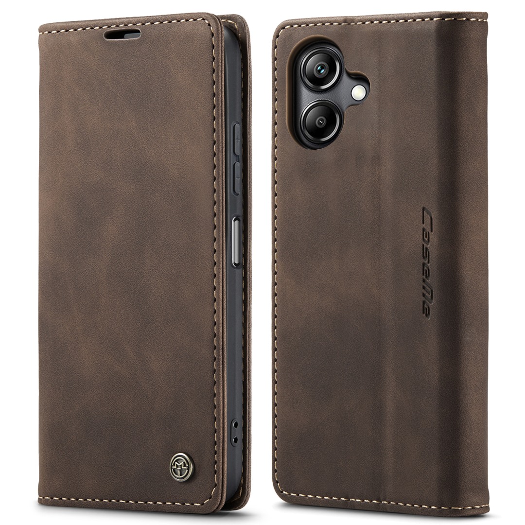 Husa pentru Samsung Galaxy A07 4G – CaseMe, tip carte, piele, functie portofel, stand, finisaj catifelat, Maro - Vintage coffee