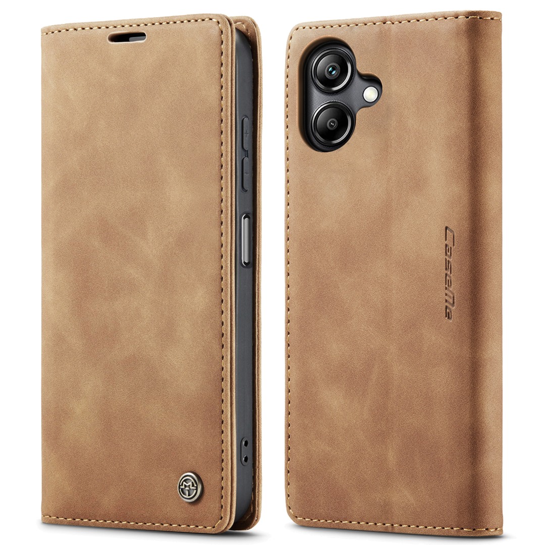 Husa pentru Samsung Galaxy A07 4G – CaseMe, tip carte, piele, functie portofel, stand, finisaj catifelat, Maro - Camel Sand
