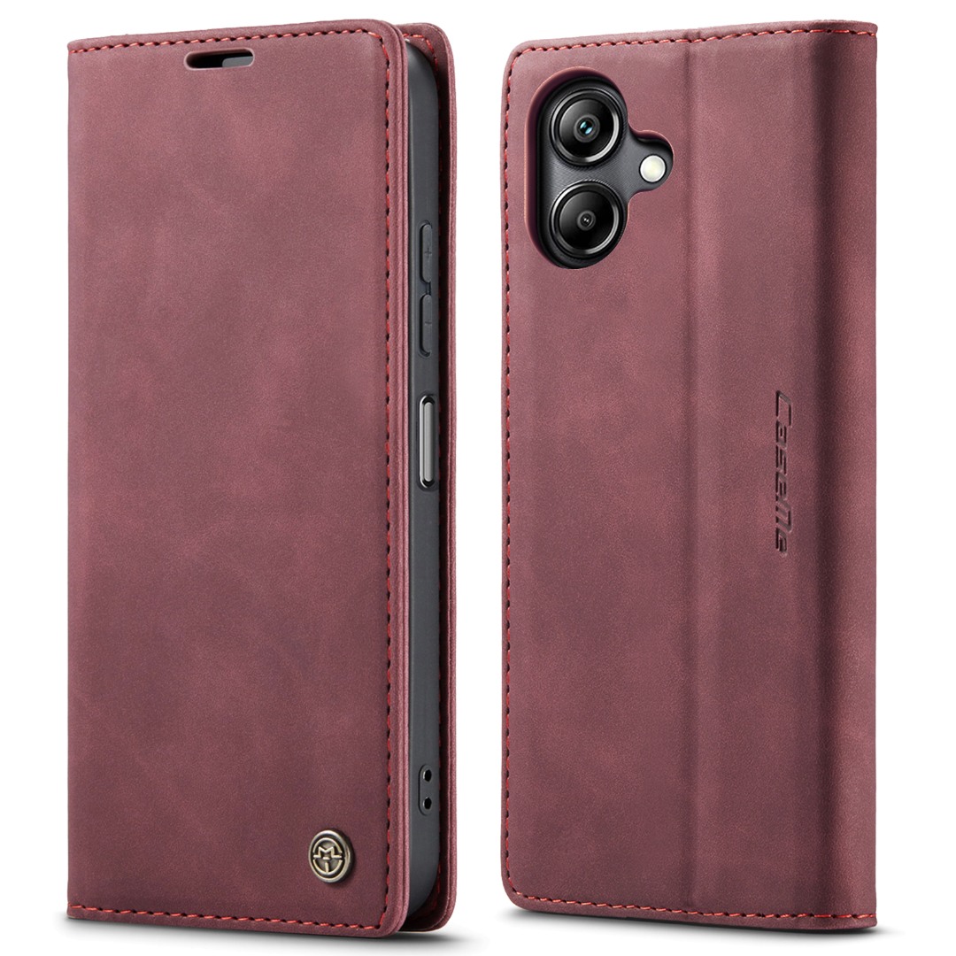 Husa pentru Samsung Galaxy A07 4G – CaseMe, tip carte, piele, functie portofel, stand, finisaj catifelat, Rosu - Crimson Glory