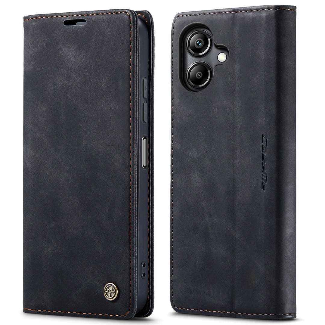 Husa pentru Samsung Galaxy A07 4G – CaseMe, tip carte, piele, functie portofel, stand, finisaj catifelat, Negru - Midnight Ash