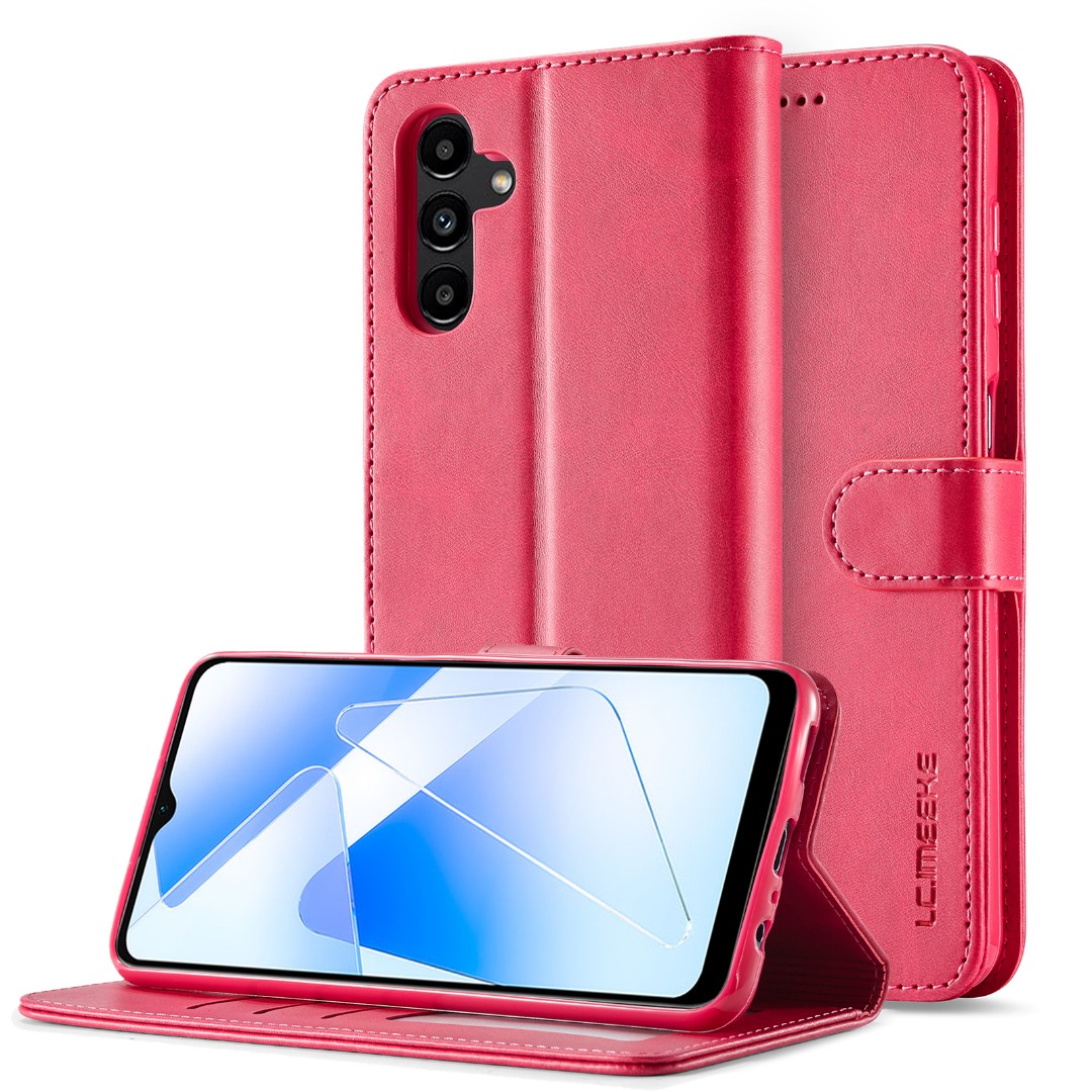 Husa piele, tip portofel, inchidere magnetica, stand, suport moale la culoarea husei, Samsung Galaxy A56 - CaseMe, Roz
