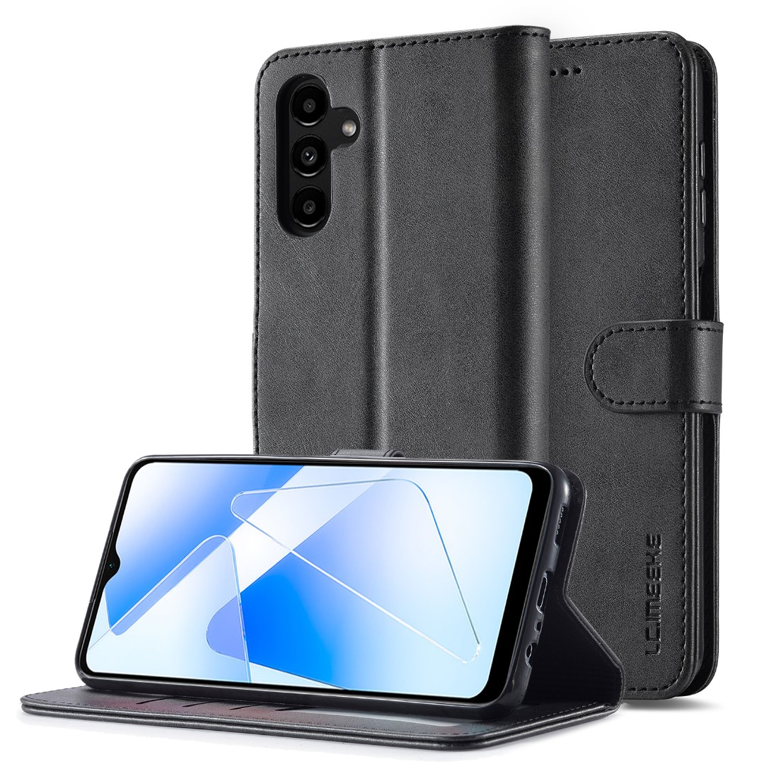 Husa piele, tip portofel, inchidere magnetica, stand, suport moale la culoarea husei, Samsung Galaxy A56 - CaseMe, Negru