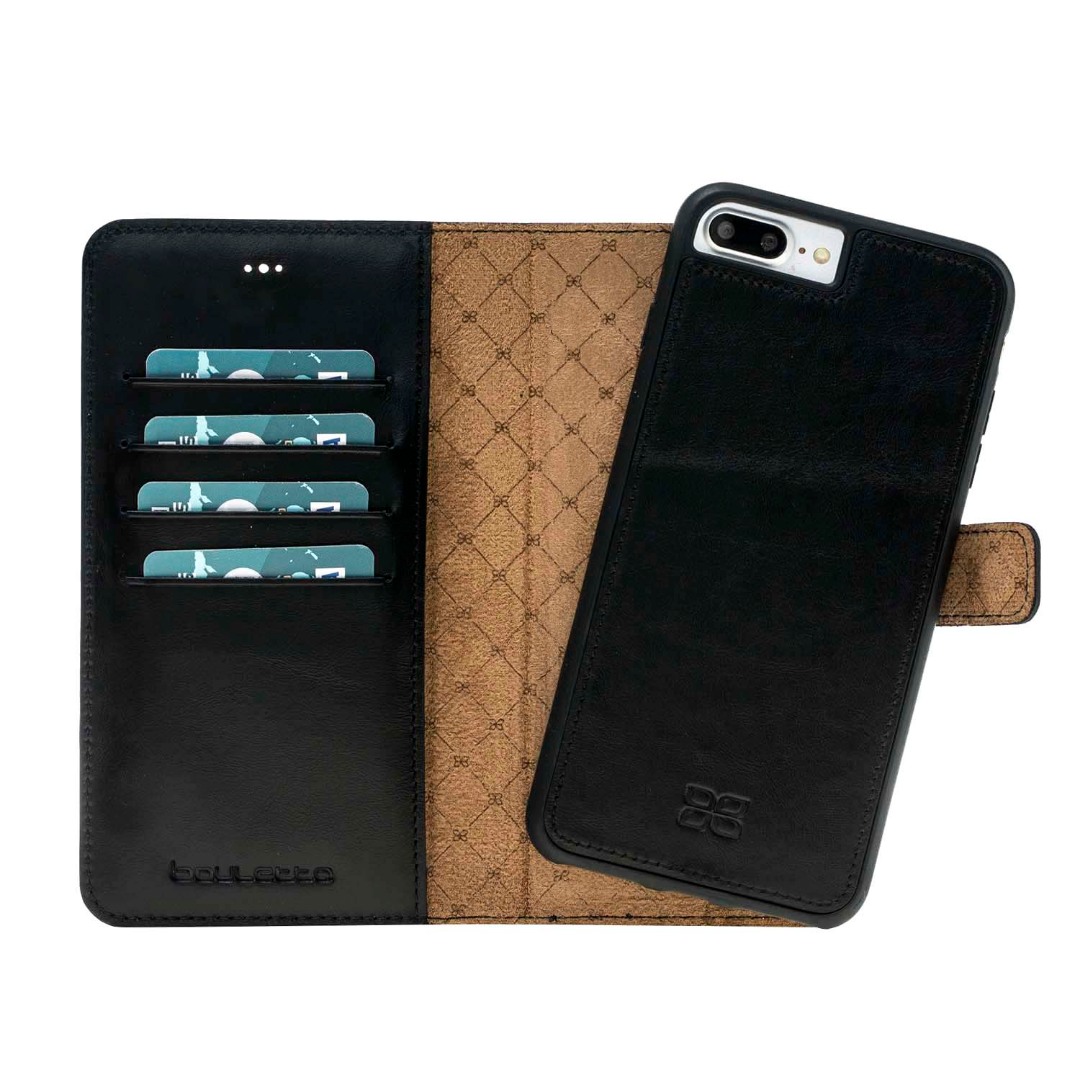Husa piele naturala 2 in 1, tip portofel + back cover, iPhone 8 Plus / 7 Plus - Bouletta Magic Wallet, Rustic black