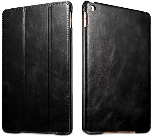 Husa din piele naturala, smart cover, functie stand, iPad Air 2 - iCARER Vintage, Negru