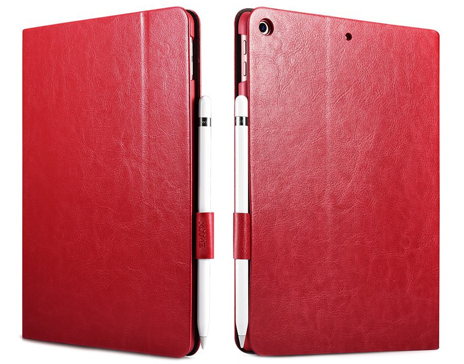 Husa piele fina, functie stand, suport pencil, iPad 9.7 (iPad 6 / iPad 5) - Xoomz by iCarer Knight, Rosu