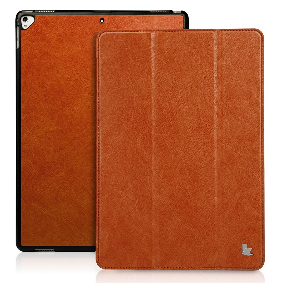 Husa slim piele fina, smart cover, stand, iPad Pro 12.9 (2017 / 2015) - Jison Case, Maro coniac