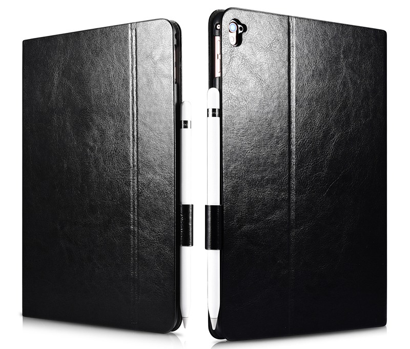 Husa piele fina, functie stand, suport pencil, iPad Pro 9.7 - Xoomz by iCarer Knight, Negru