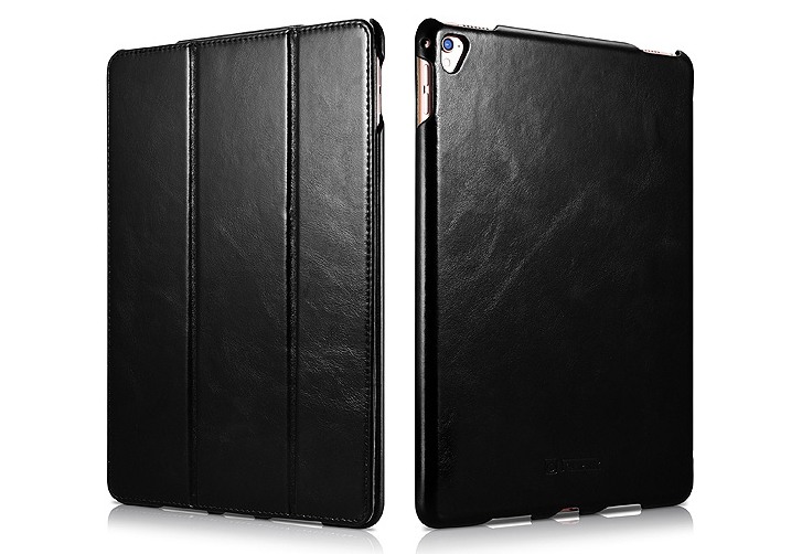 Husa din piele naturala, smart cover, functie stand, iPad Pro 9.7 - iCARER Vintage, Negru