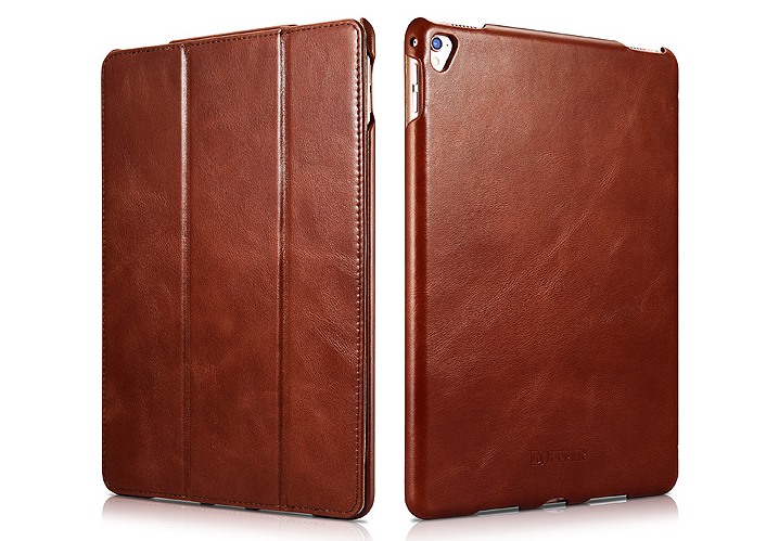 Husa din piele naturala, smart cover, functie stand, iPad Pro 9.7 - iCARER Vintage, Maro coniac