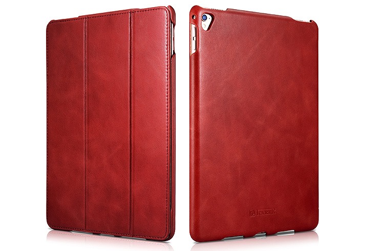 Husa din piele naturala, smart cover, functie stand, iPad Pro 9.7 - iCARER Vintage, Rosu burgund