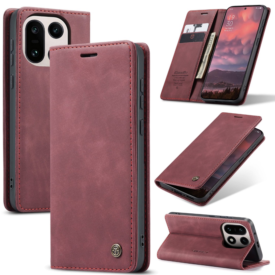 Husa pentru OnePlus 15 – CaseMe, tip carte, piele, functie portofel, stand, finisaj catifelat, Rosu - Crimson Glory